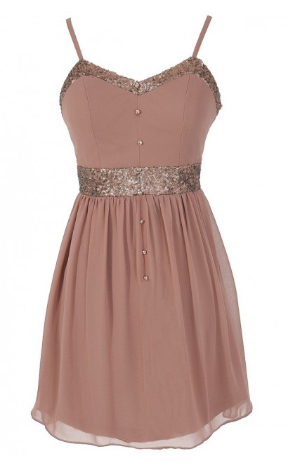 Mocha Shine Chiffon and Sequin Dress